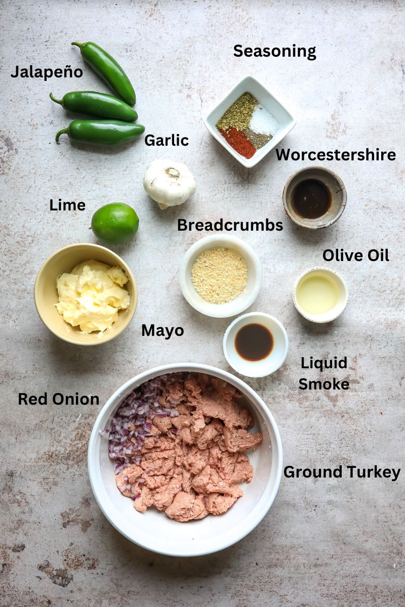 Ingredients needed to make air fried turkey burgers.
