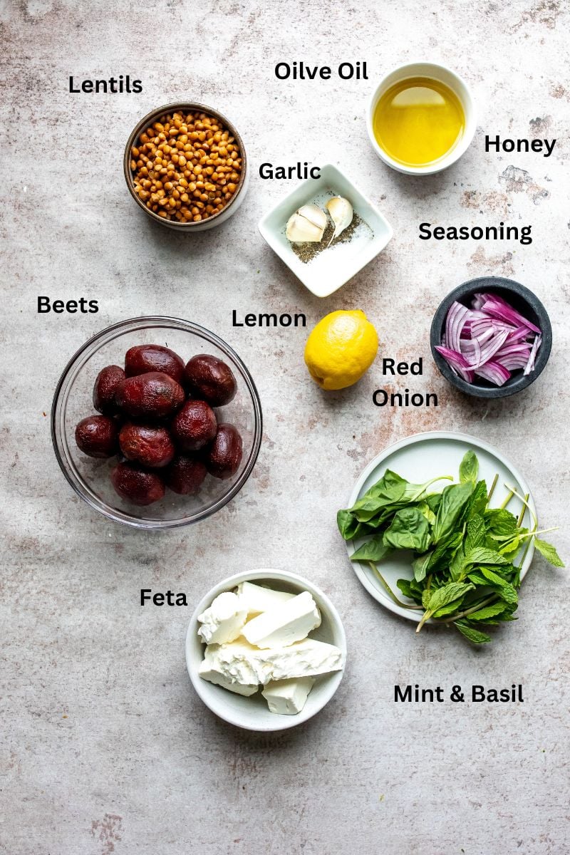 Ingredients needed to make the recipe in small bowls. 