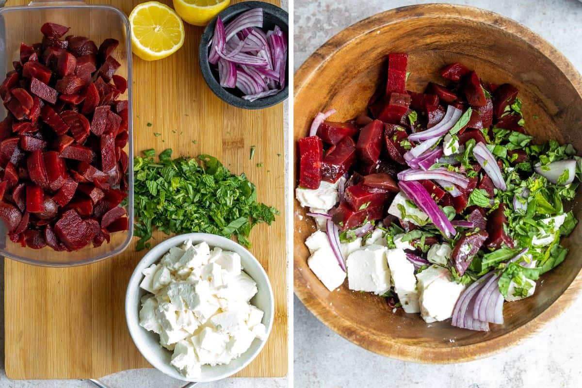 Steps to make this recipe in a wooden bowl with all the ingredients.