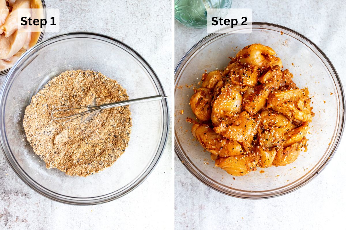 Steps to make this recipe in a class bowl with chicken. 