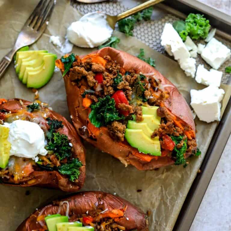 Ground Beef Stuffed Sweet Potatoes - Sailor Bailey