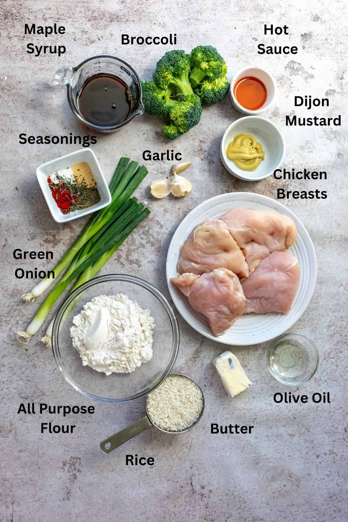 Ingredients needed to make the recipe in small bowls on a counter. 