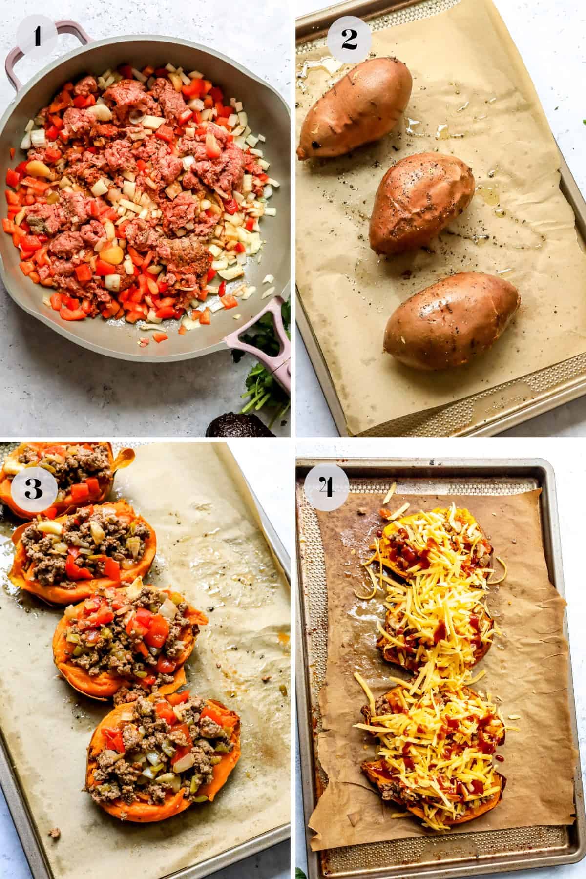 Steps to make this recipe on a baking sheet with sweet potatoes.