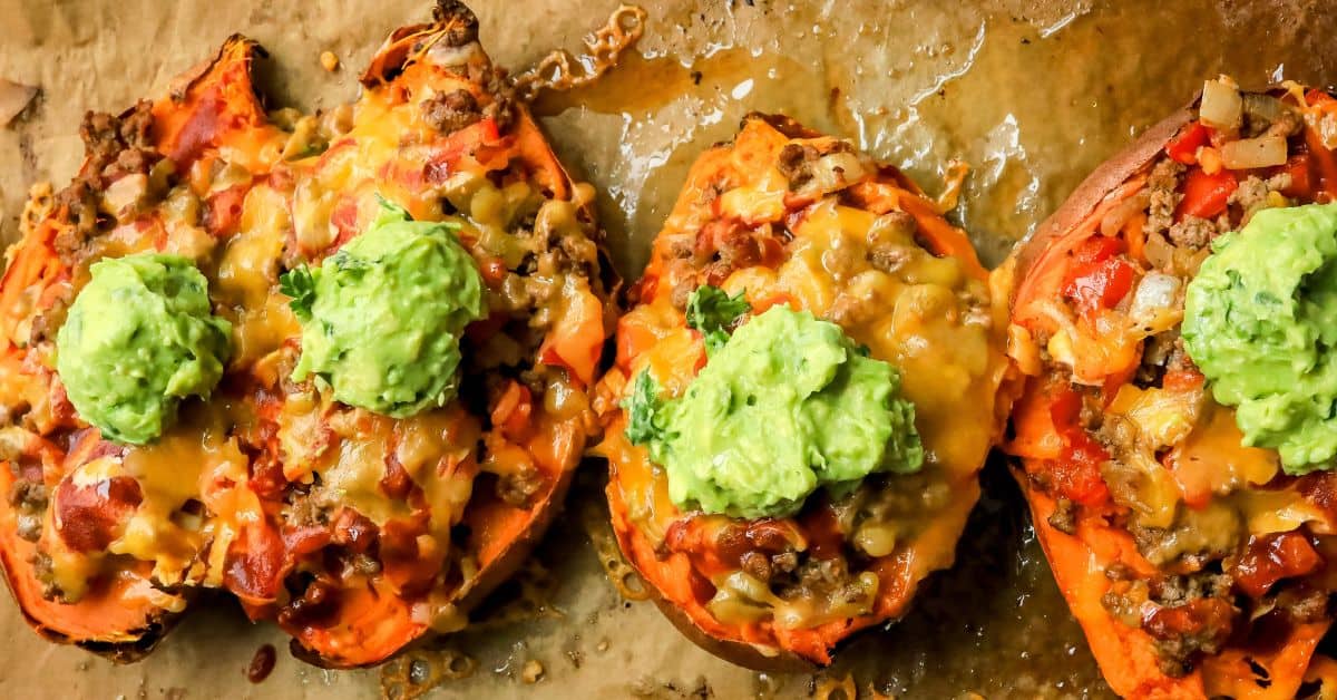 Ground Beef Stuffed Sweet Potatoes {Taco Flavored!} - Sailor Bailey