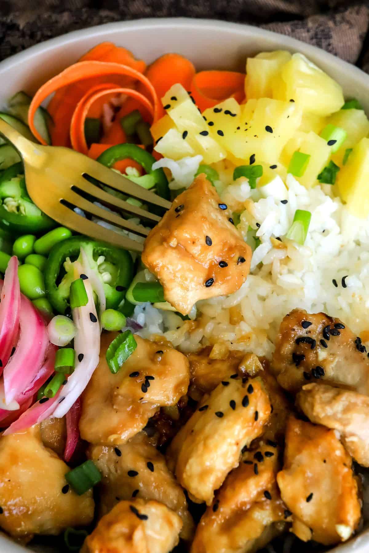 Easy Grilled Chicken Poke Bowls - Dished by Kate