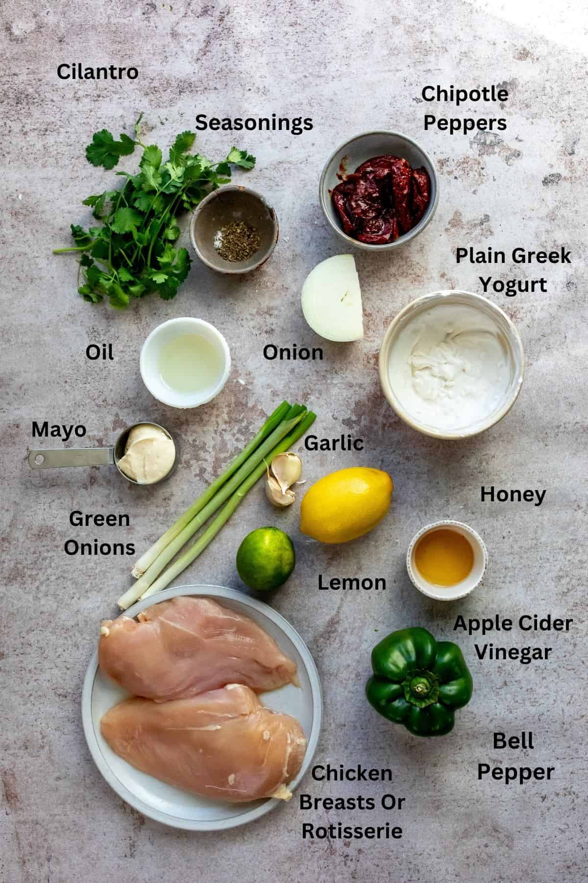 Ingredients needed to make this recipe on plates and on a counter. 