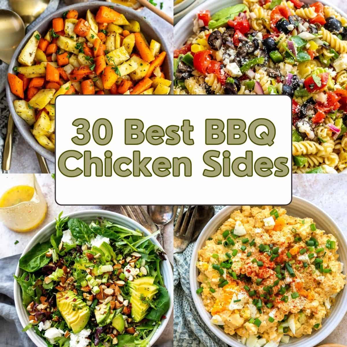A collage of four BBQ chicken sides.