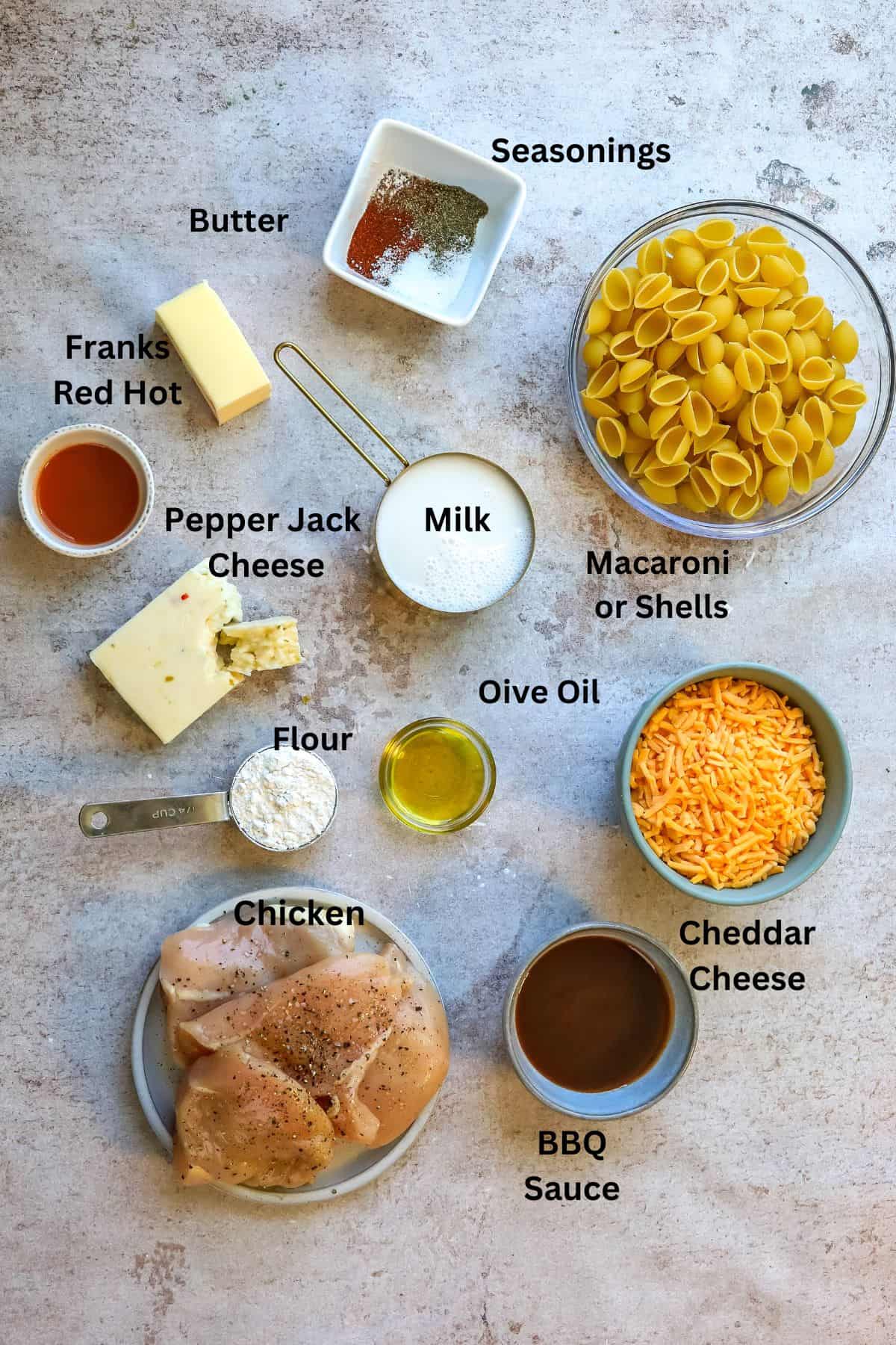 Ingredients needed to make this recipe on a counter in small bowls. 