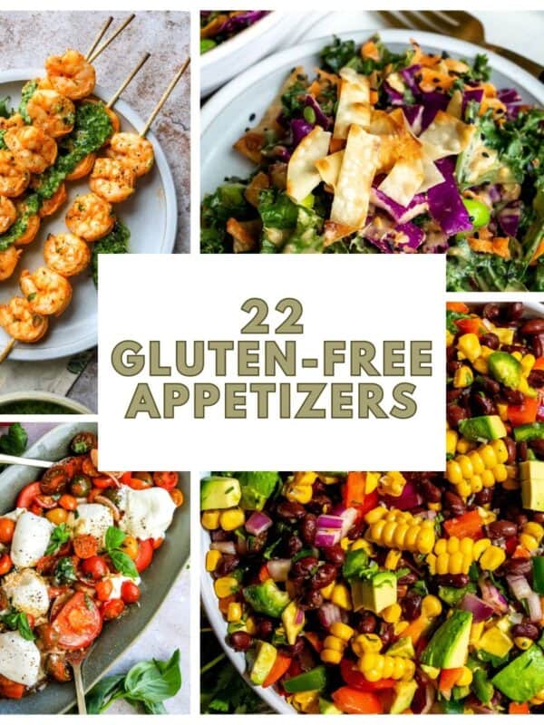 A collage of gluten free appetizers.