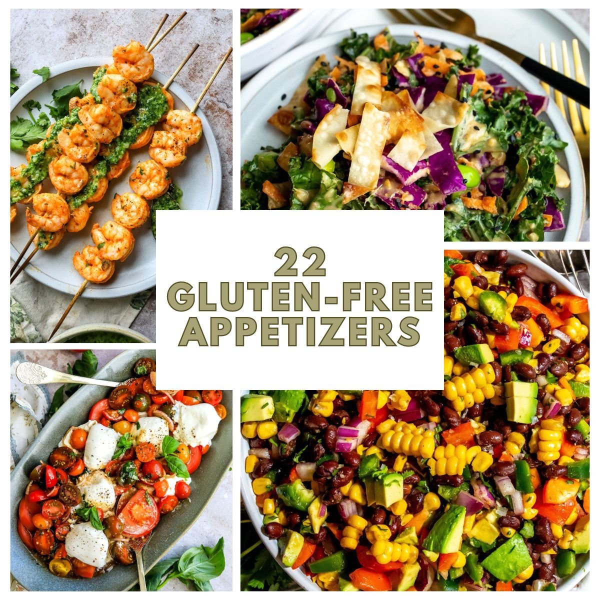 A collage of gluten free appetizers.