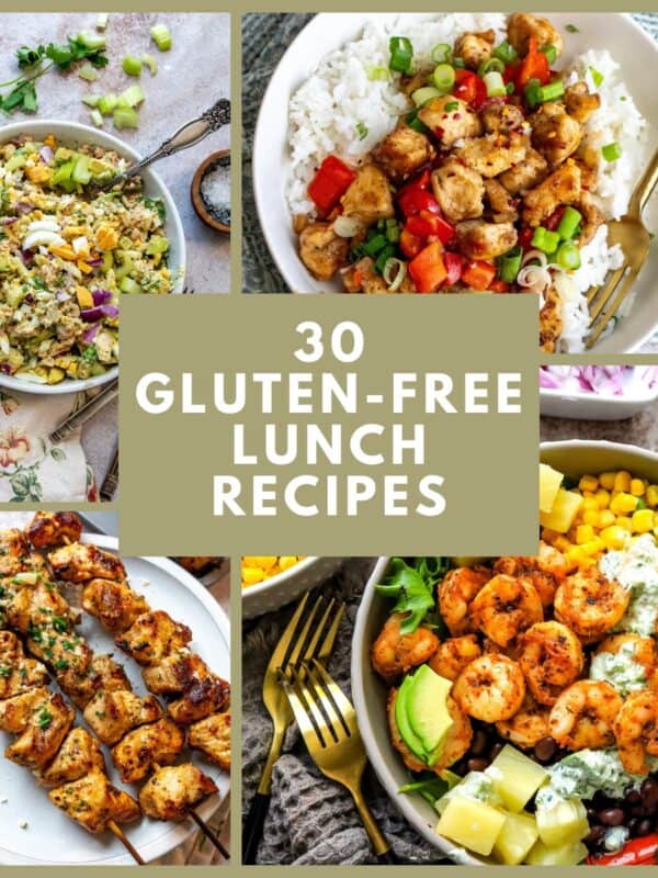 A collage featuring gluten free lunch recipes.