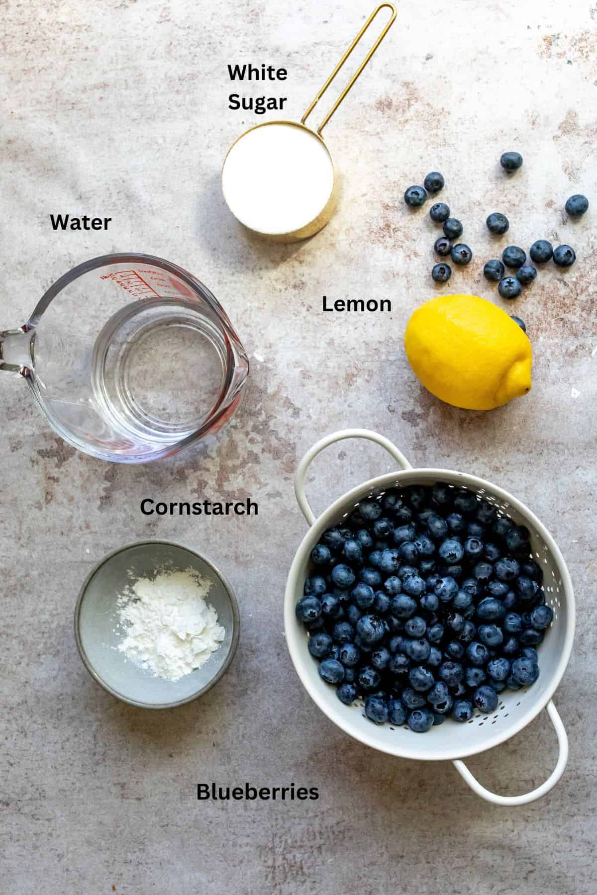 An image of the ingredients of blueberry syrup.