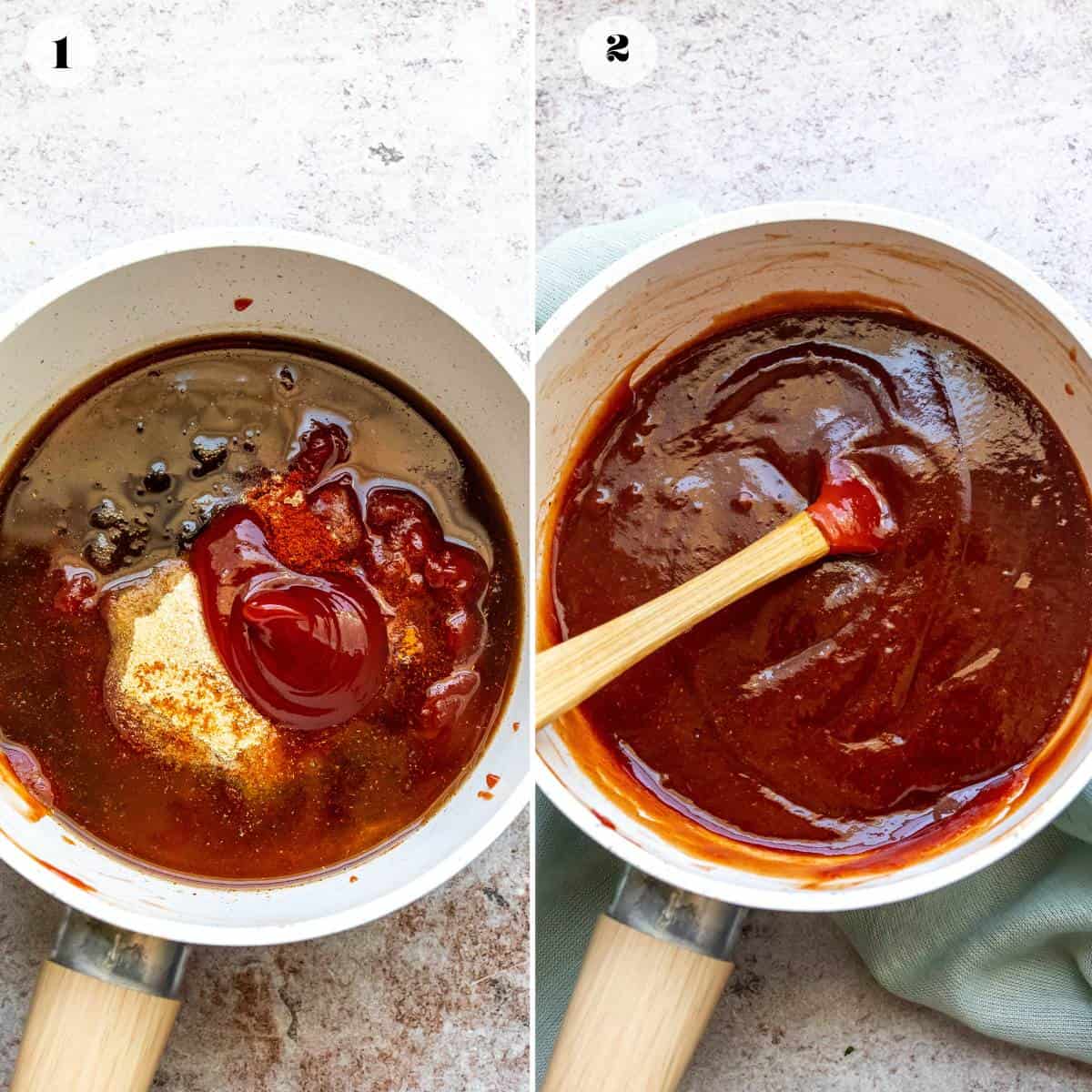 An image of stirring the barbecue sauce ingredients together.