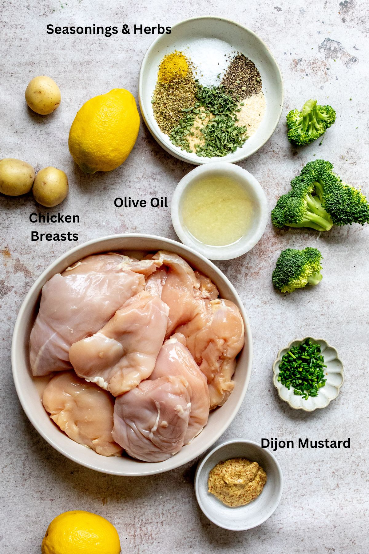 Ingredients to make this recipe on a counter with small bowls to the side.