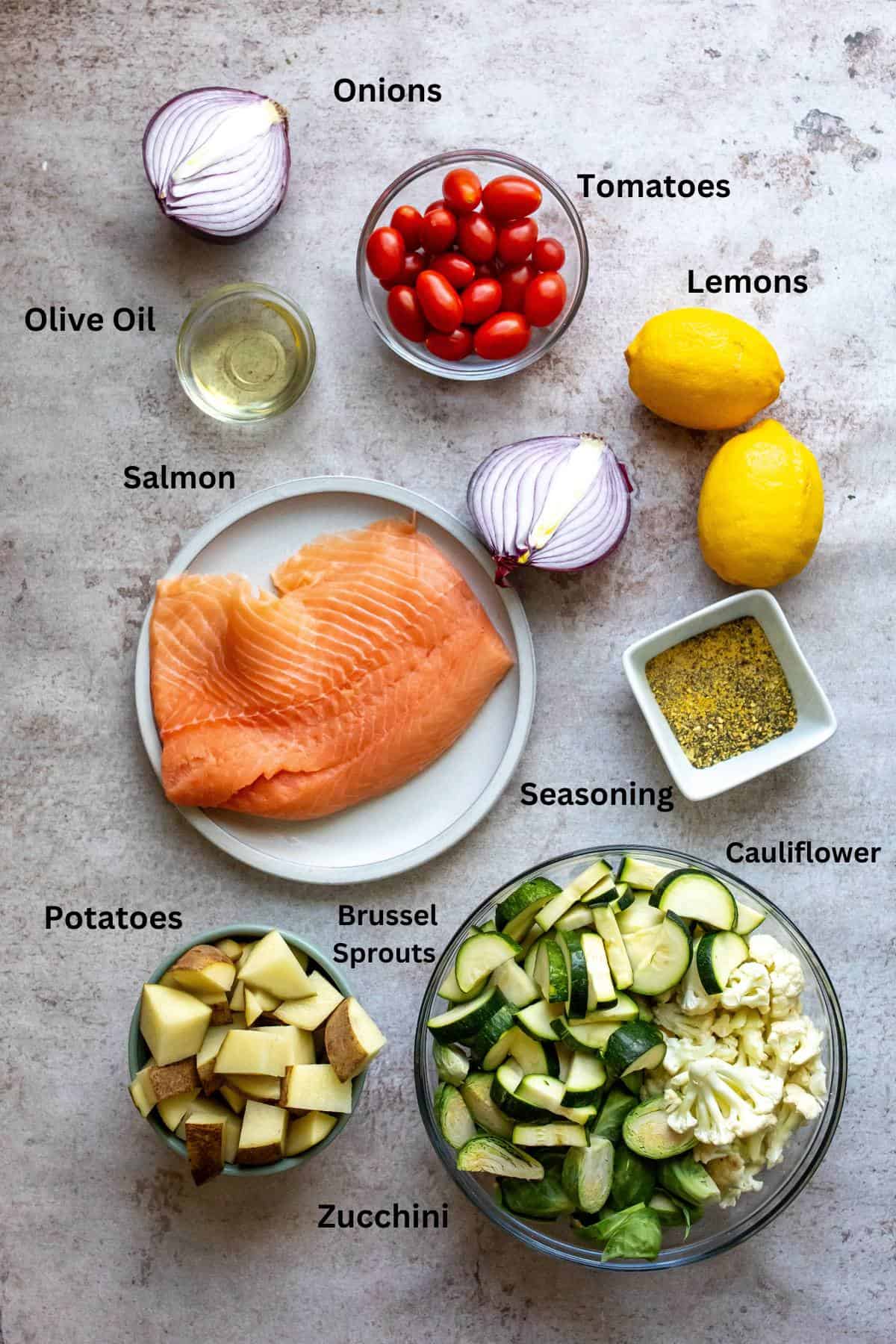 An image of the ingredients of lemon pepper salmon.