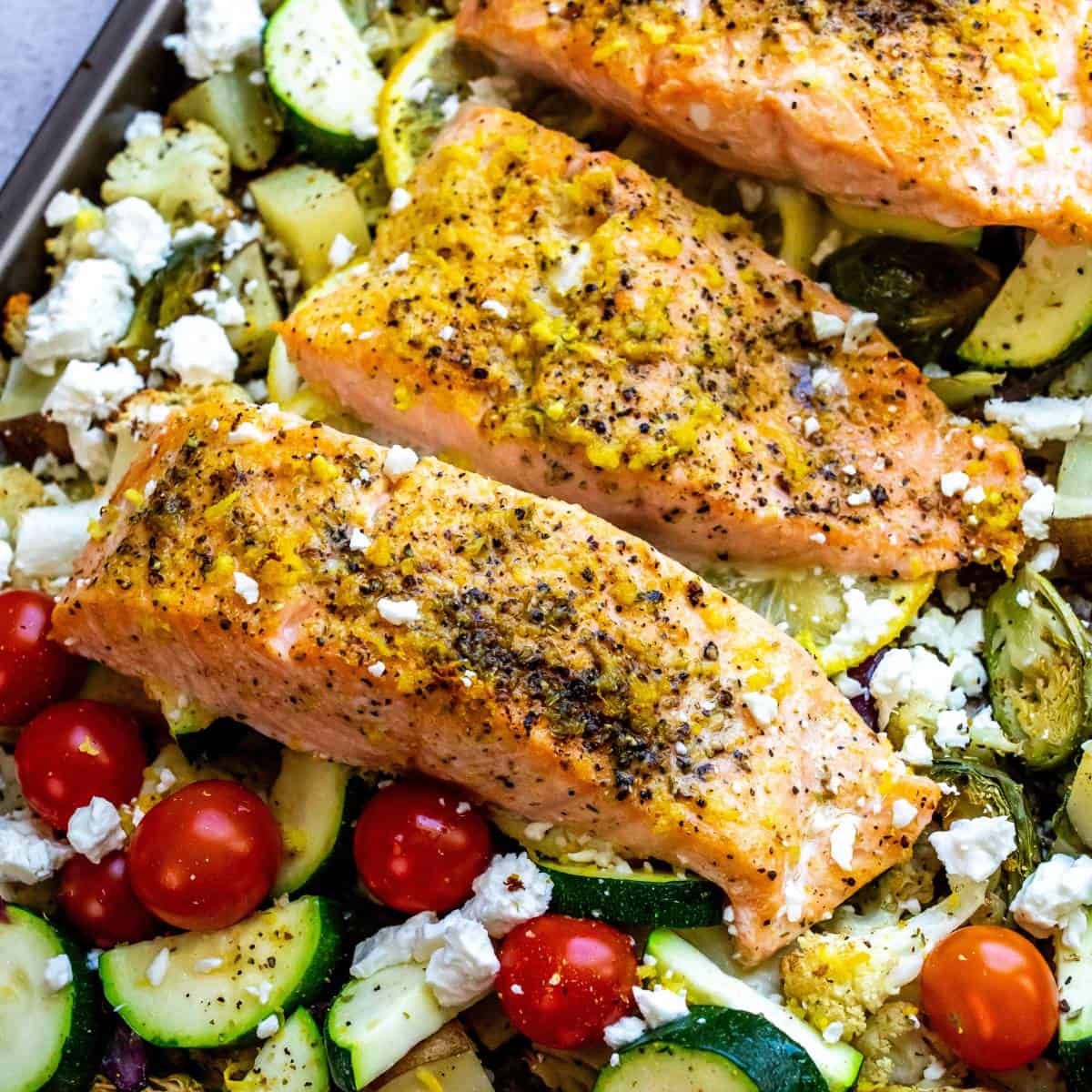 Lemon Pepper Salmon with Sheet Pan Veggies - Sailor Bailey