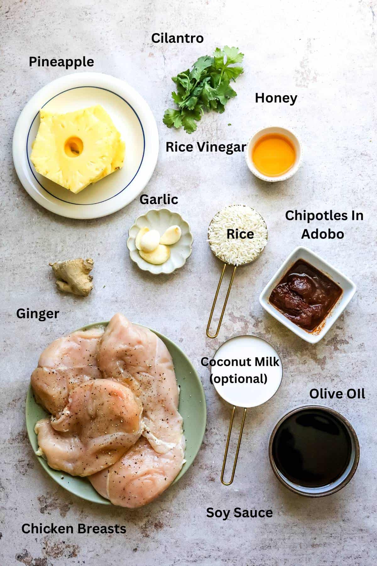 Overhead photo of small bowls on a counter. 