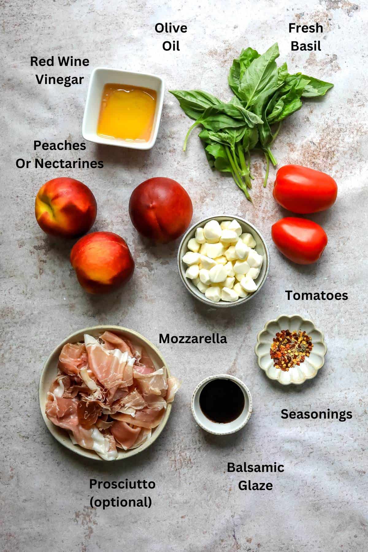 Overhead photo of small dishes with ingredients in them. 