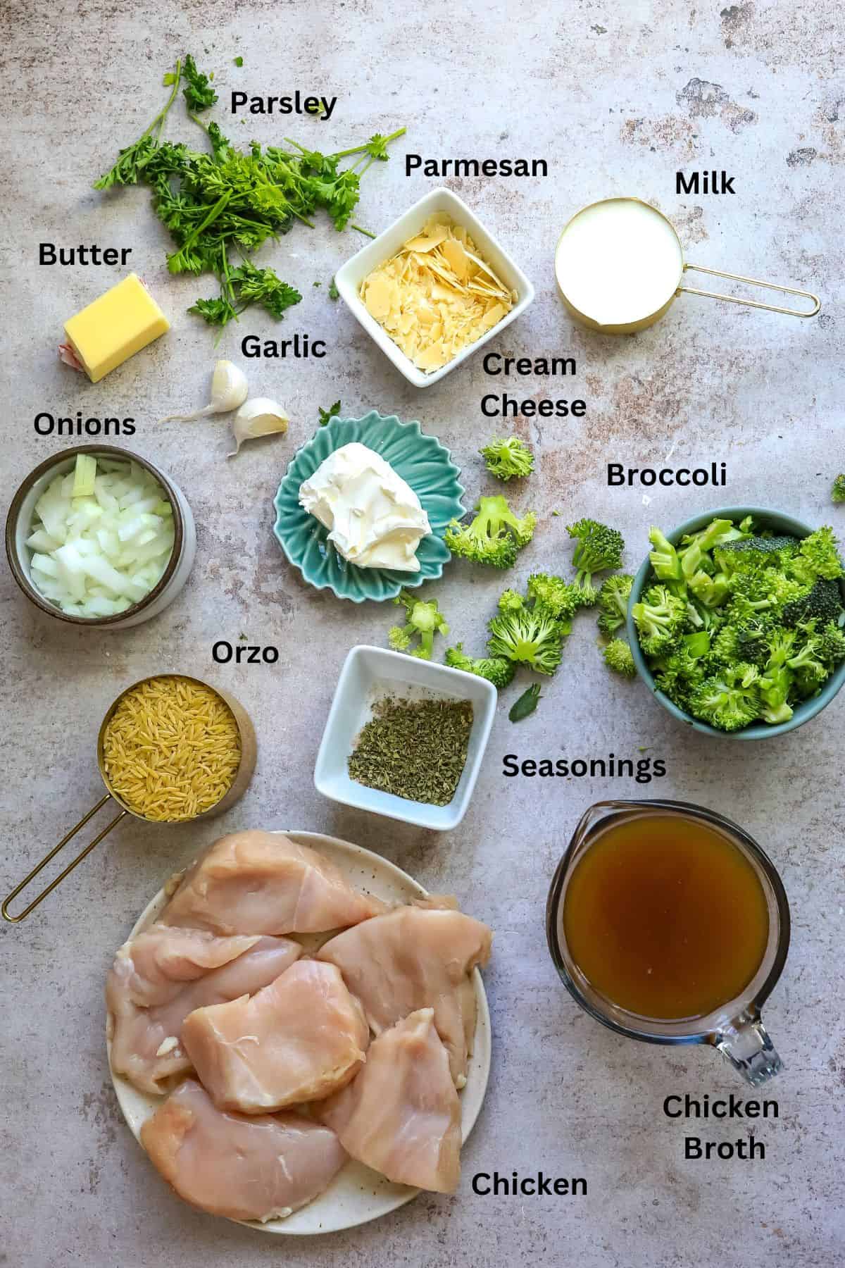 Ingredients needed to make this recipe in measuring cups and small bowls. 