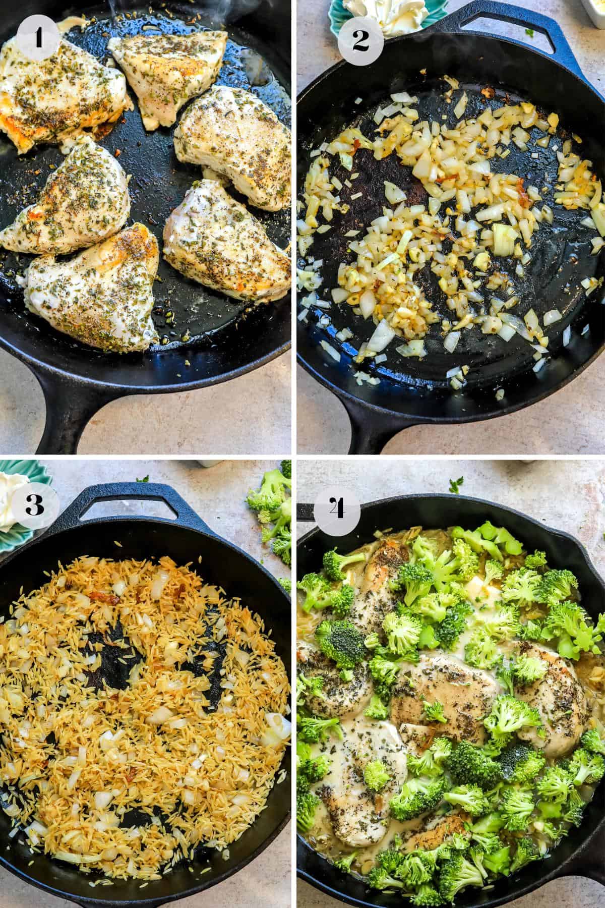 Steps to make this recipe in a cast iron skillet. Overhead shot with ingredients.