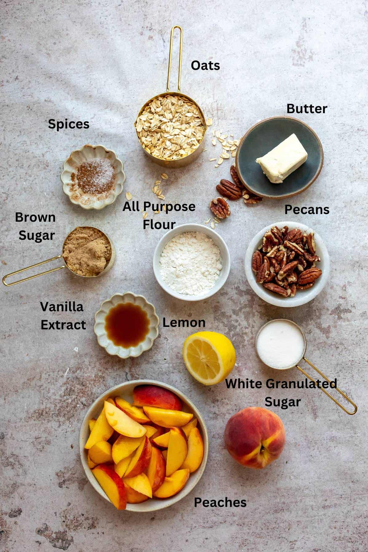 Ingredients in small dishes on a counter. 