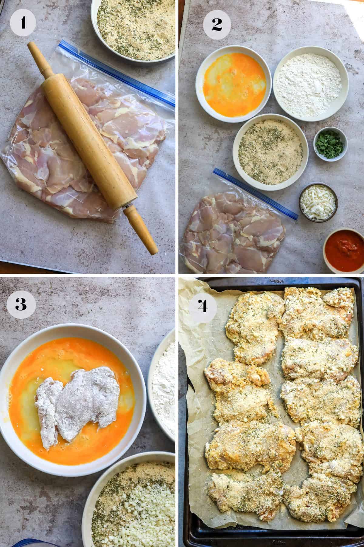 Steps to make this recipe on a counter in owls and with a rolling pin. 