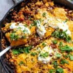 An image of chili cornbread casserole ready to be served.