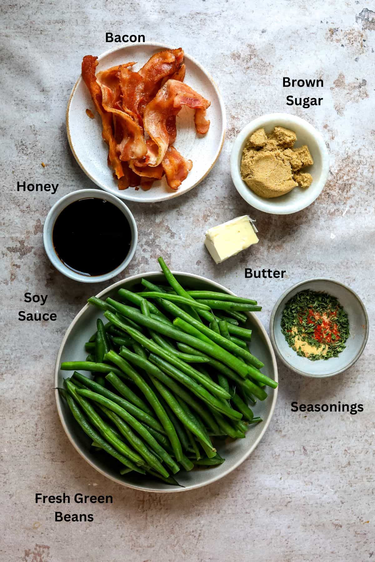 An overhead image of the ingredients of crack green beans.