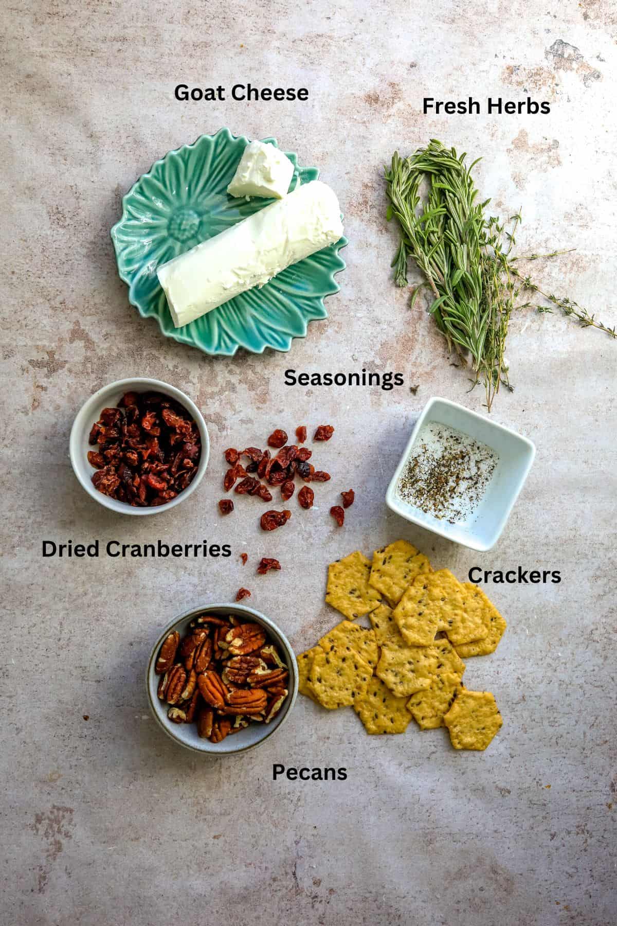 Ingredients to make this dish on a counter, overhead shot. 