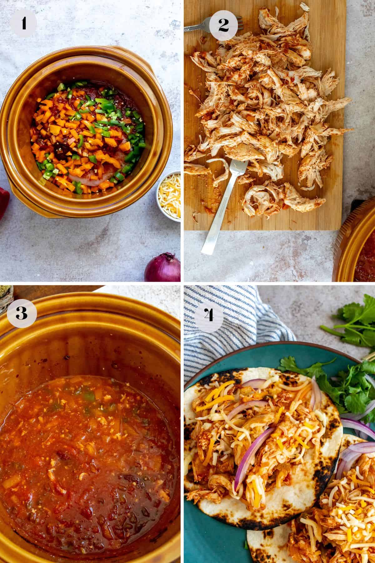 Photos of steps to make this recipe in a slow cooker with chicken. 