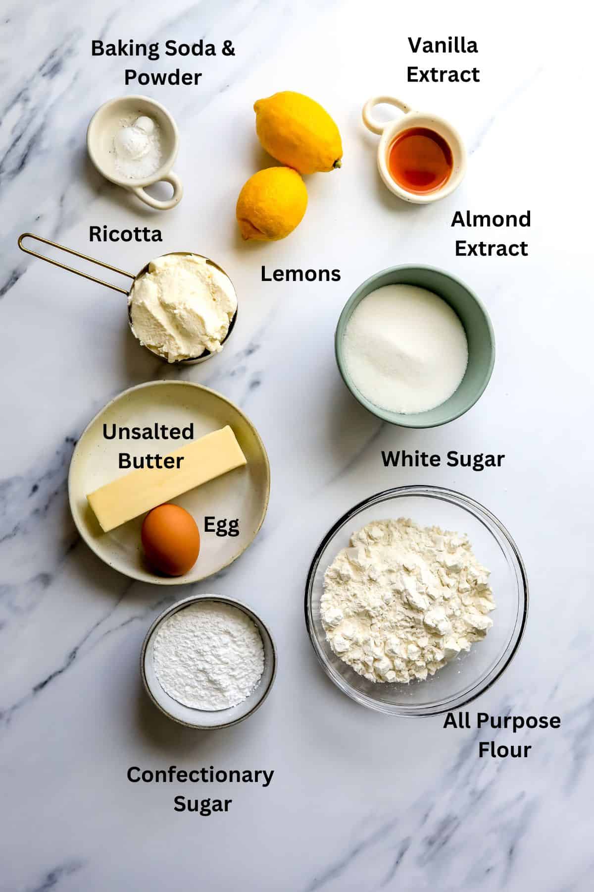 Bowls and ingredients on a counter top. 