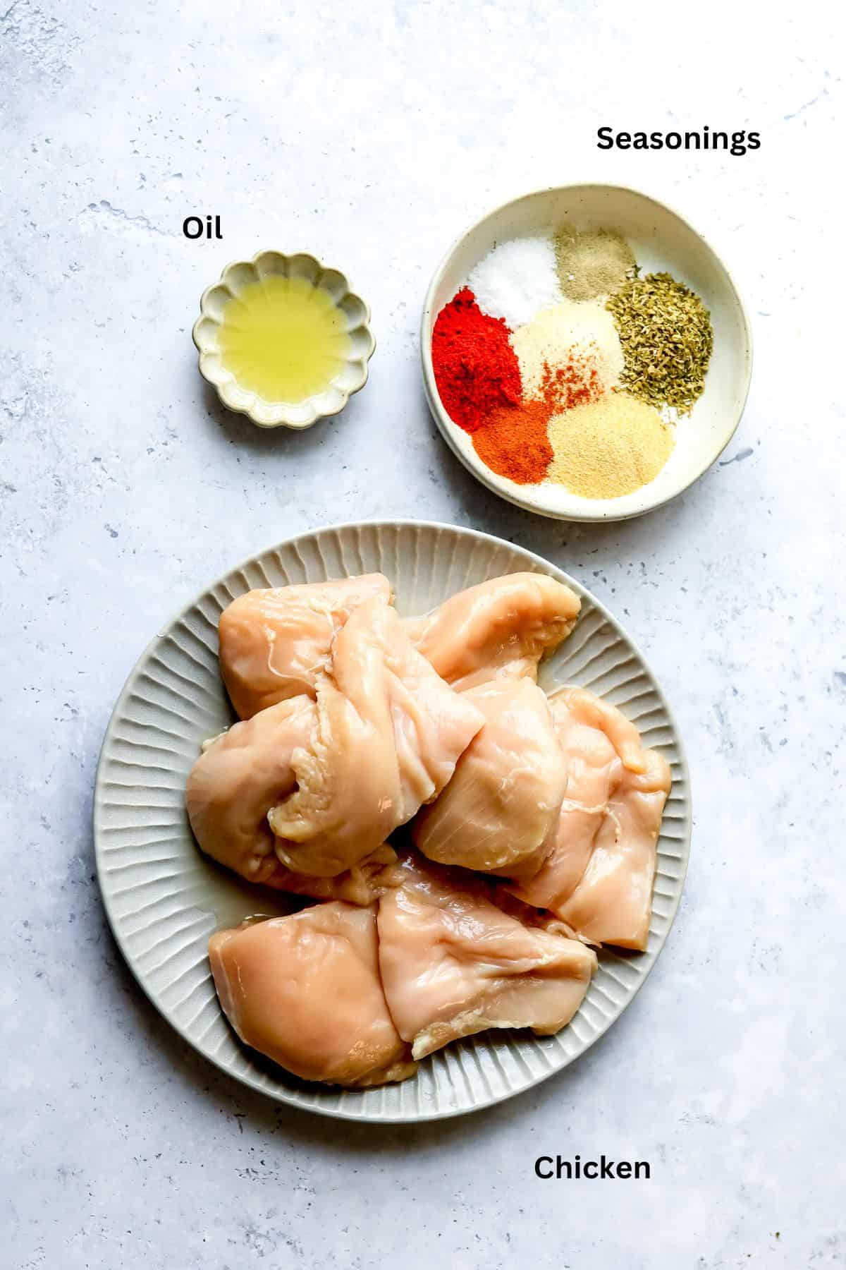 Ingredients needed on a counter in small little bowls.