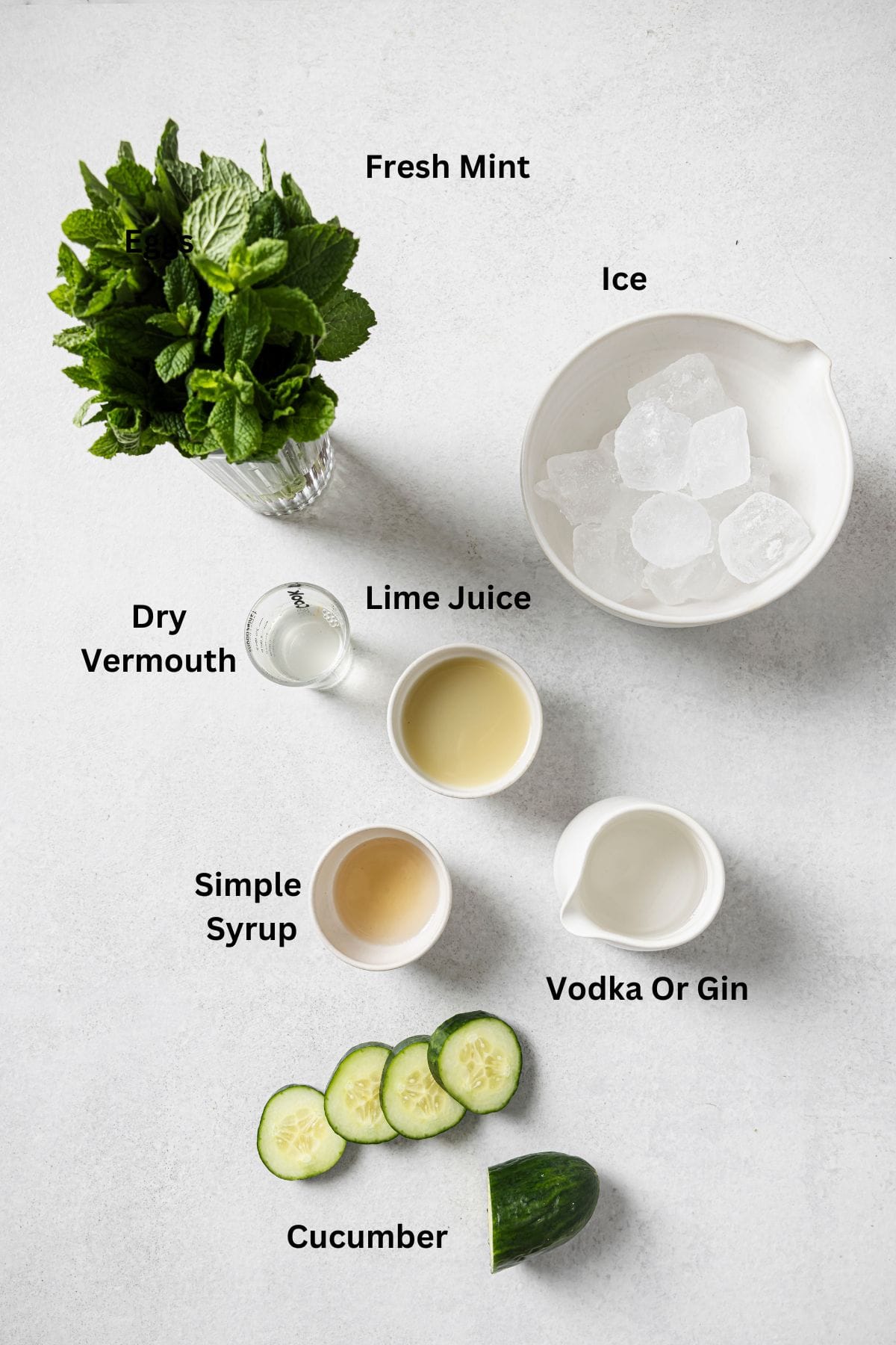 Ingredients needed to make the perfect cucumber martini cocktail