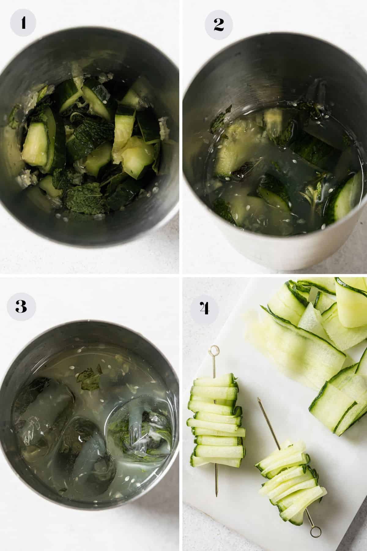 Steps to make this recipe in a metal shaker with cucumbers. 