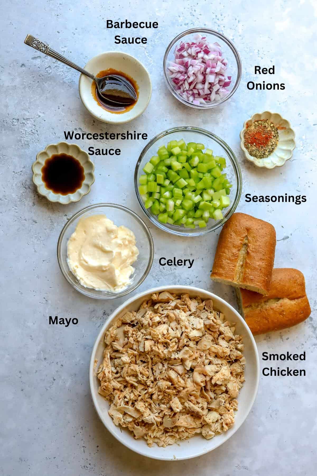 Ingredients to make this recipe on a grey counter in small bowls.