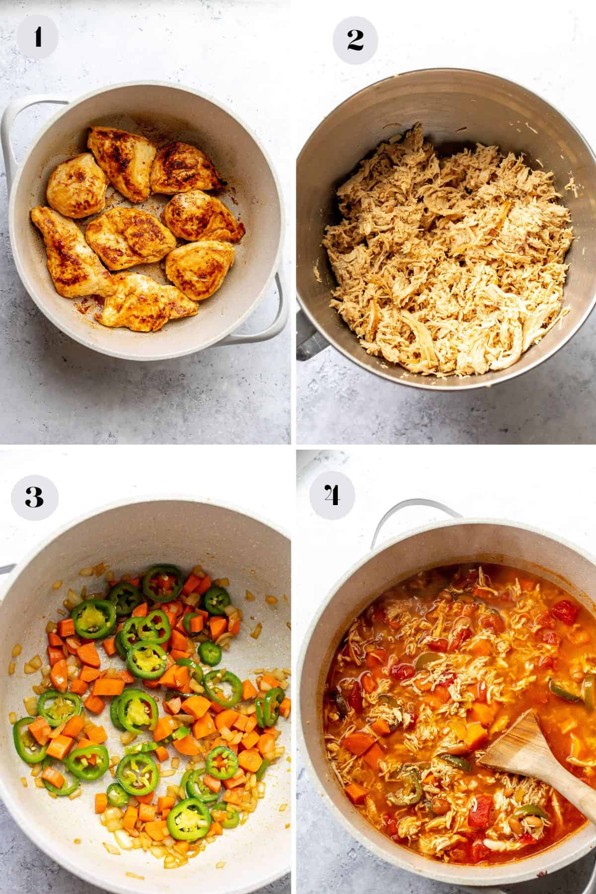 Steps to make this recipe in a large soup pot with chicken.