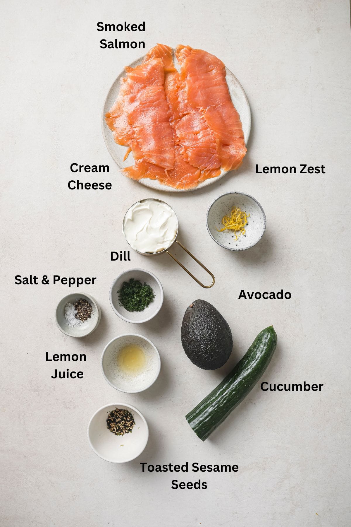 Ingredients needed to make Salmon Avocado Rolls