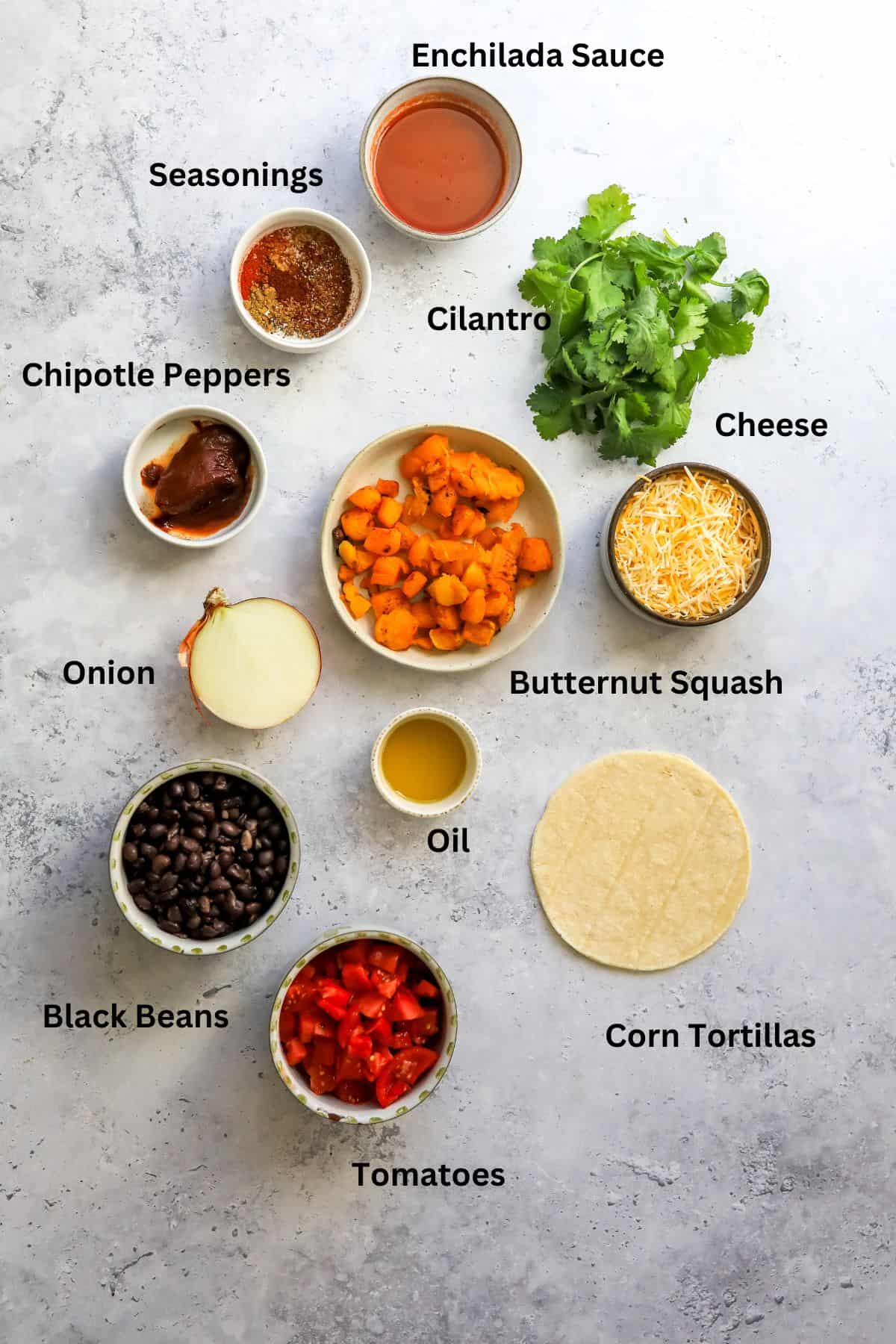 Ingredients needed to make this recipe on a marble counter top. 