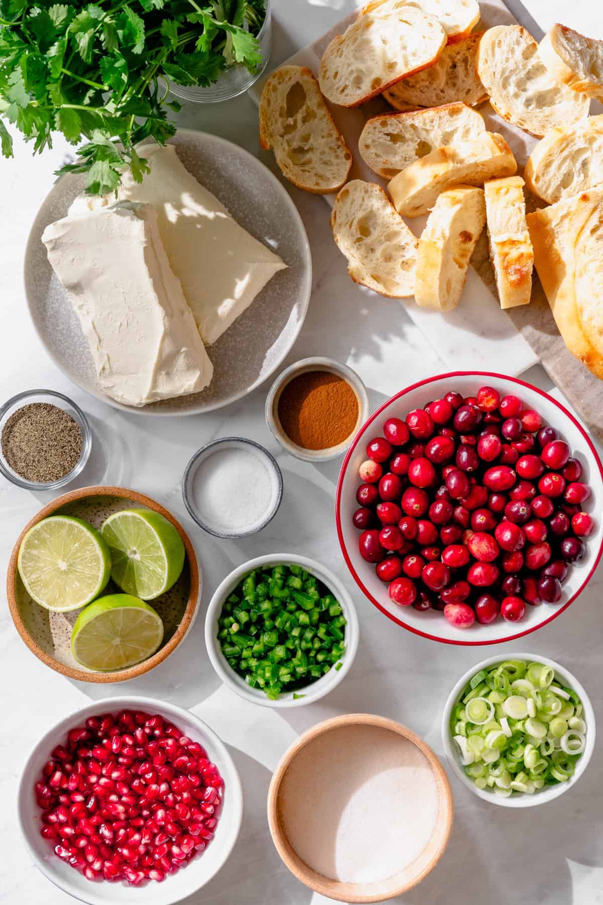 Ingredients needed to make Cranberry jalapeño cream cheese dip.