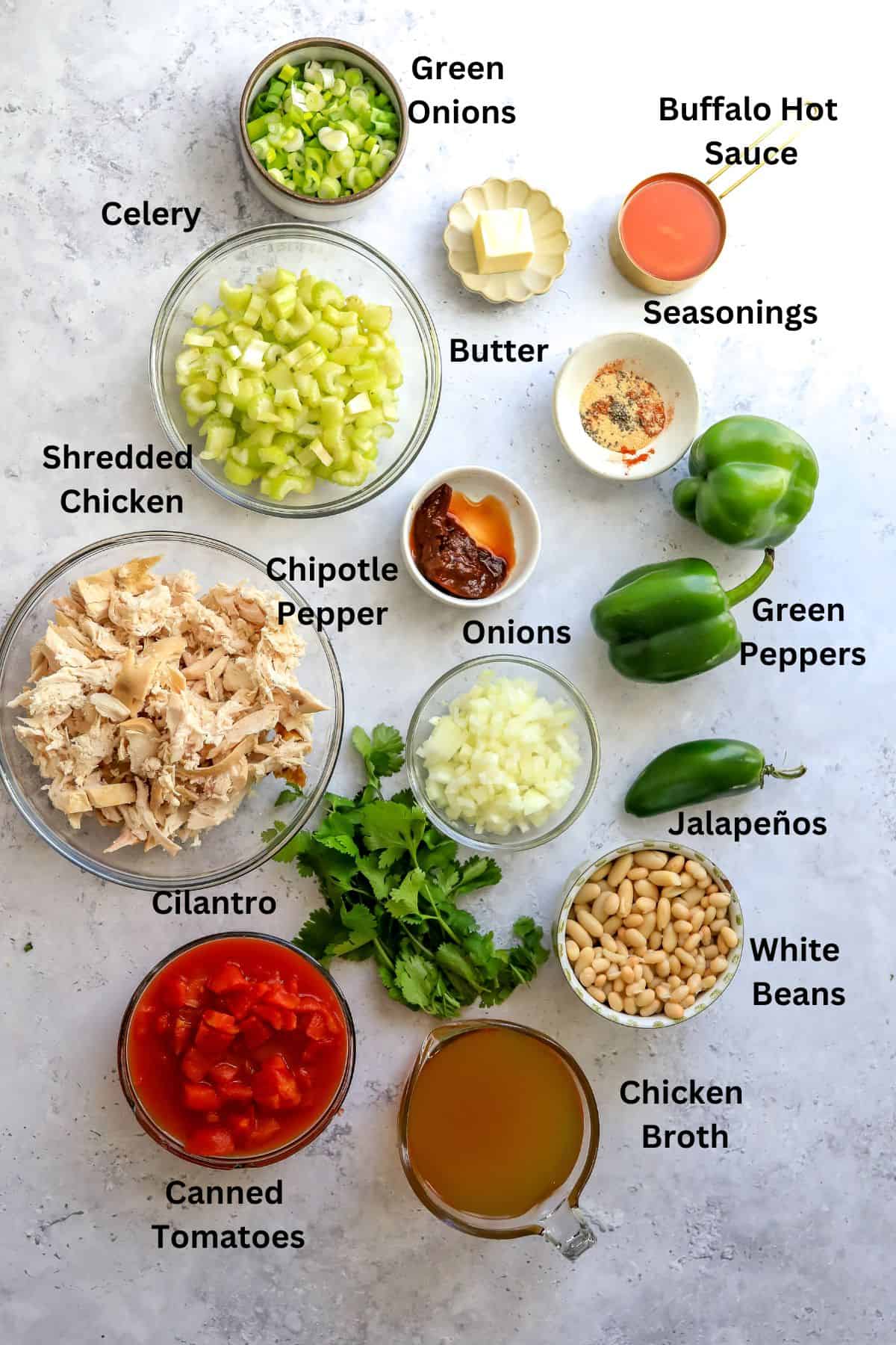 Ingredients to make this recipe on a counter in glass bowls.