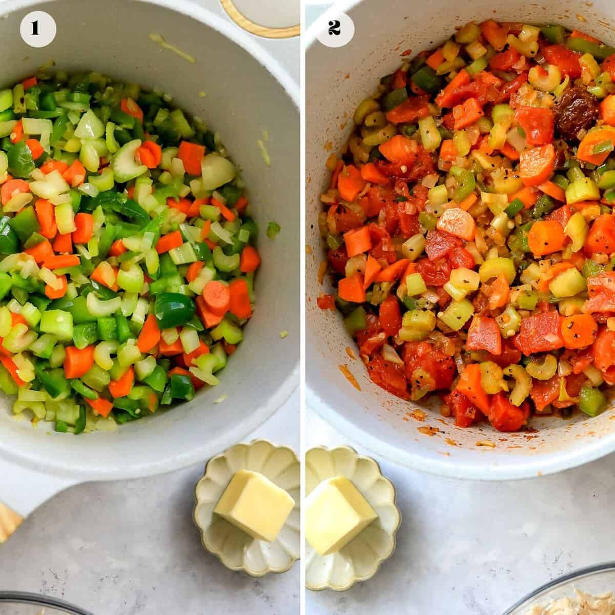 Steps to make this recipe in a large pot with veggies.