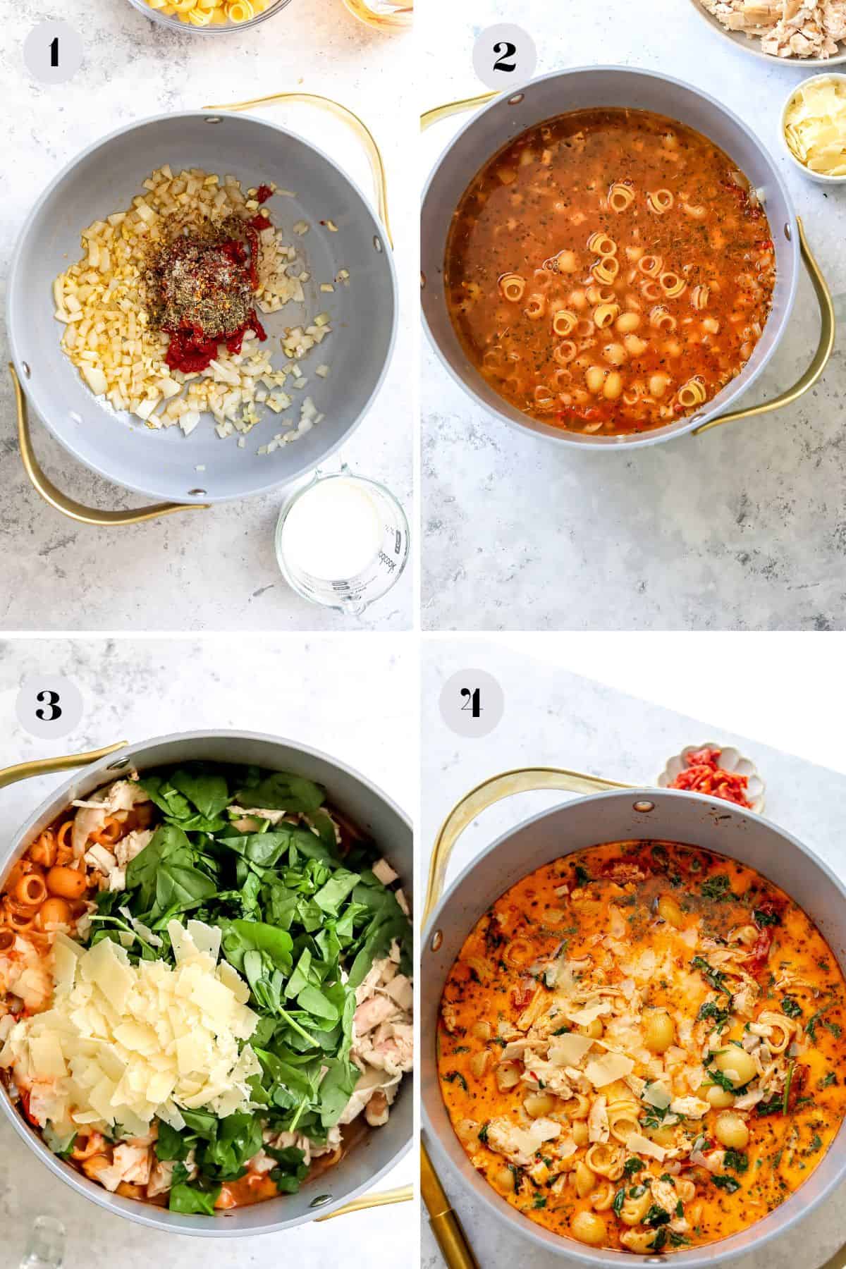 Steps to make this recipe in a grey ceramic soup pot.