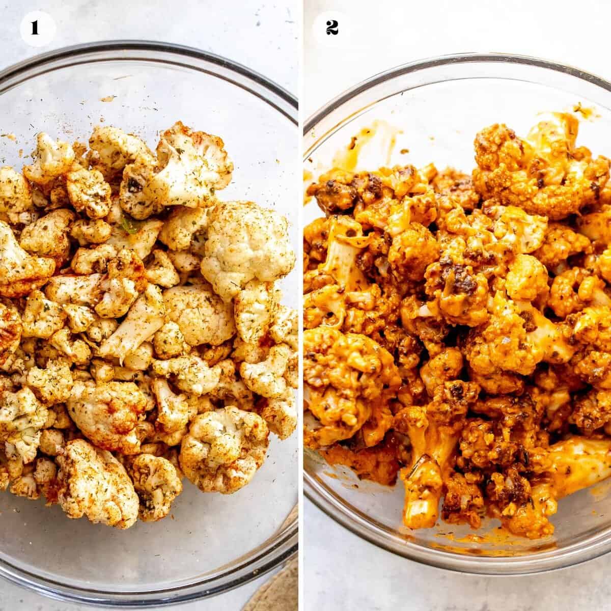 Steps to make this recipe in a big glass bowl with buffalo sauce. 