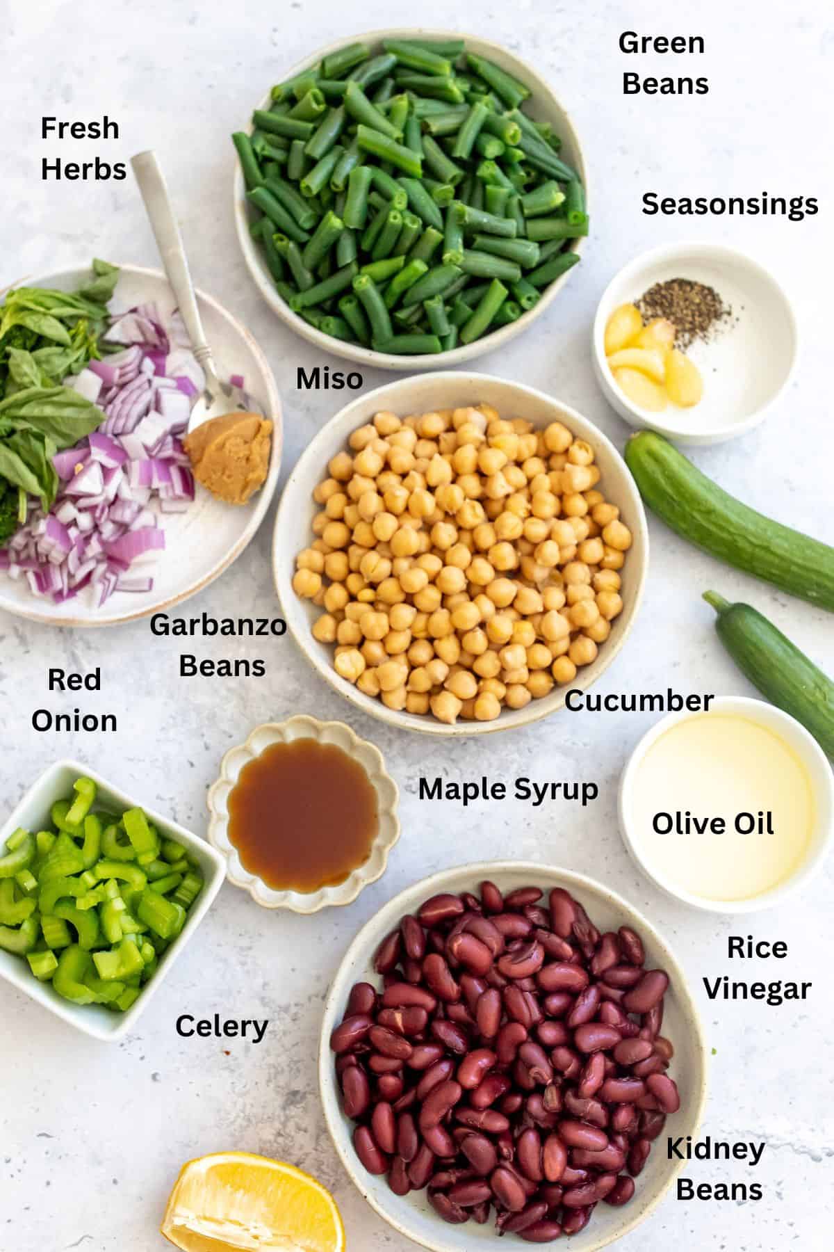 Ingredients needed to make this recipe on a counter in bowls.