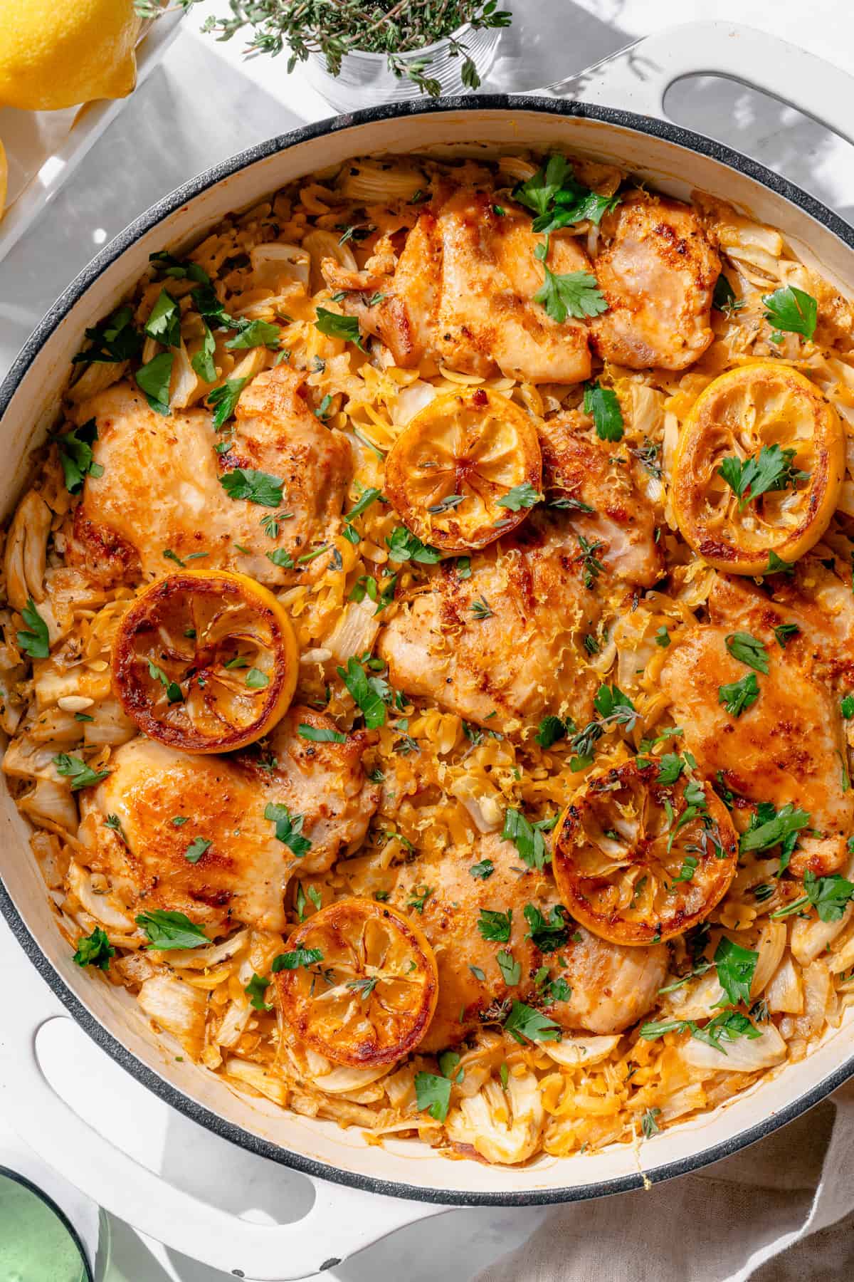 Comforting lemon chicken and orzo pasta dinner