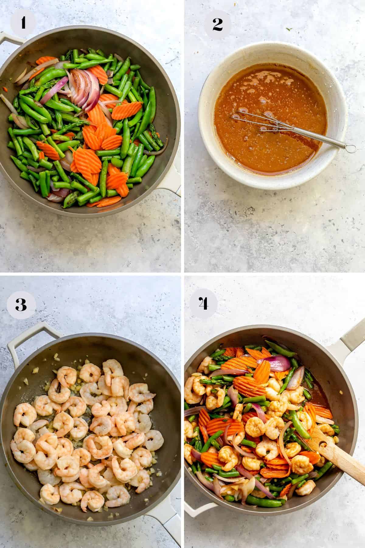Steps to make this recipe in a large skillet with veggies and sauces on the side. 
