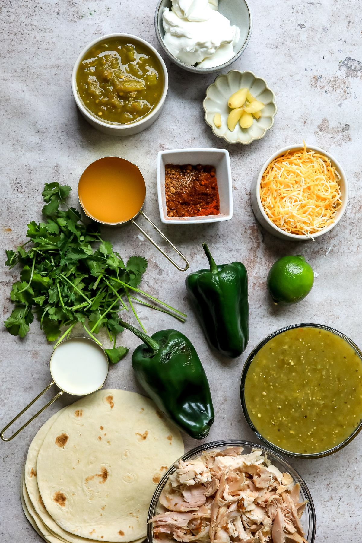 All the ingredients to make this recipe on a grey countertop neatly laid out.