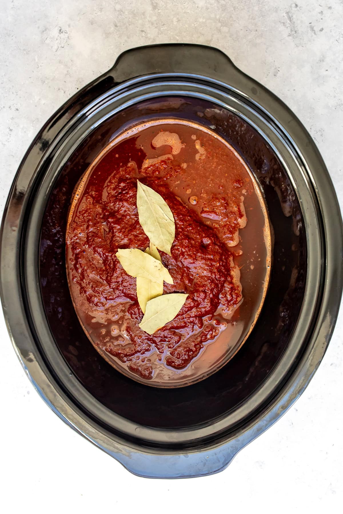 Everything in the slow cooker before cooking.