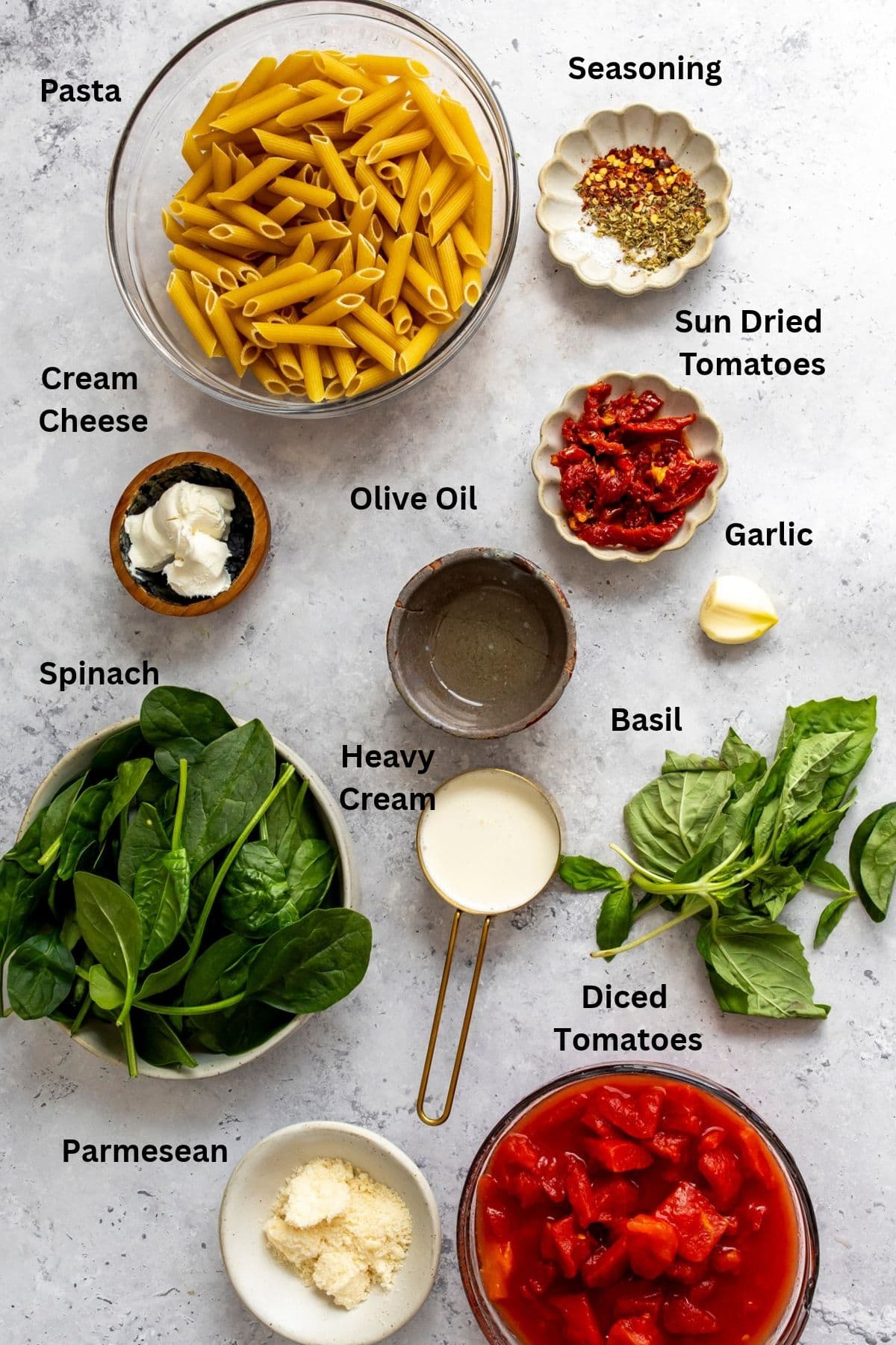 Ingredients needed to make the recipe on a counter sorter out neatly.